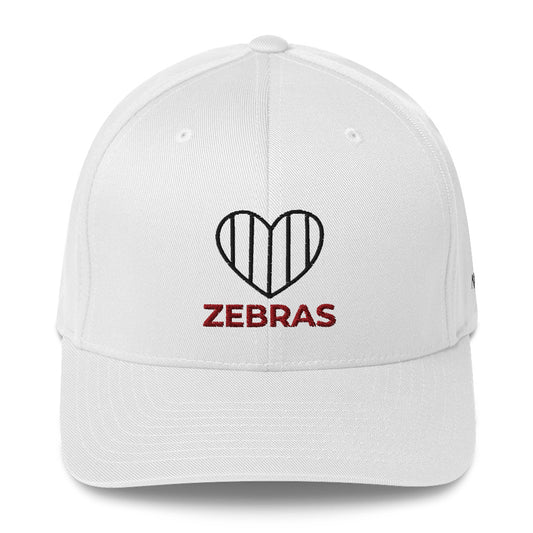 I Heart Zebras structured twill cap by WearIt., featuring a minimalist zebra-inspired design supporting rare, chronic, and invisible conditions awareness.