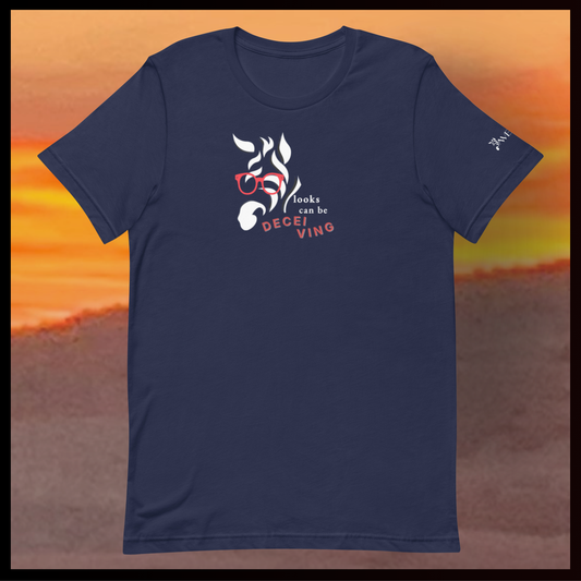 Navy blue t-shirt with a graphic design with a desert background