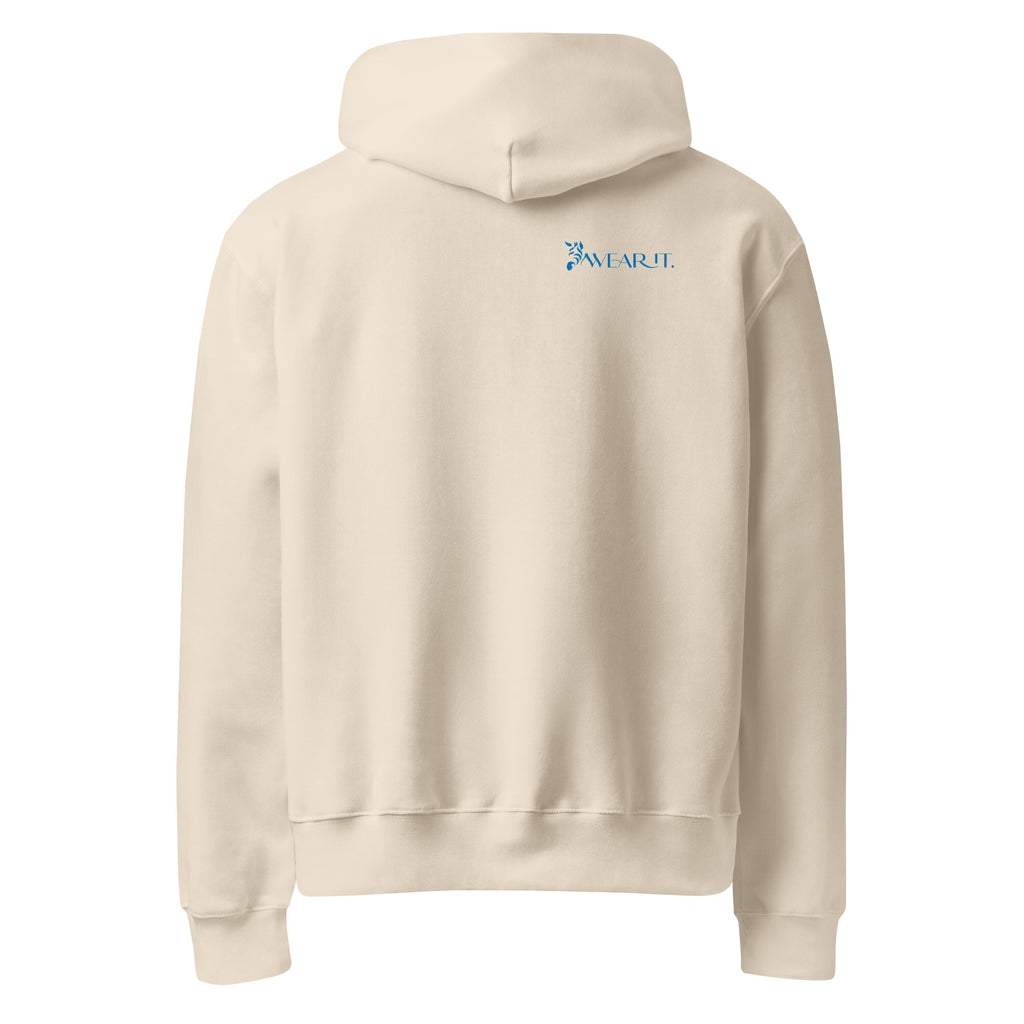 Beige Chronic Illness hoodie with a logo on the back against a white background
