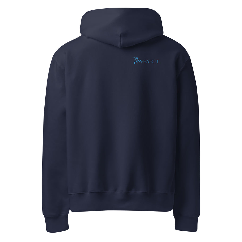 Navy blue Chronic Illness Awareness hoodie shown from the back on a white background with a WearIt Logo.