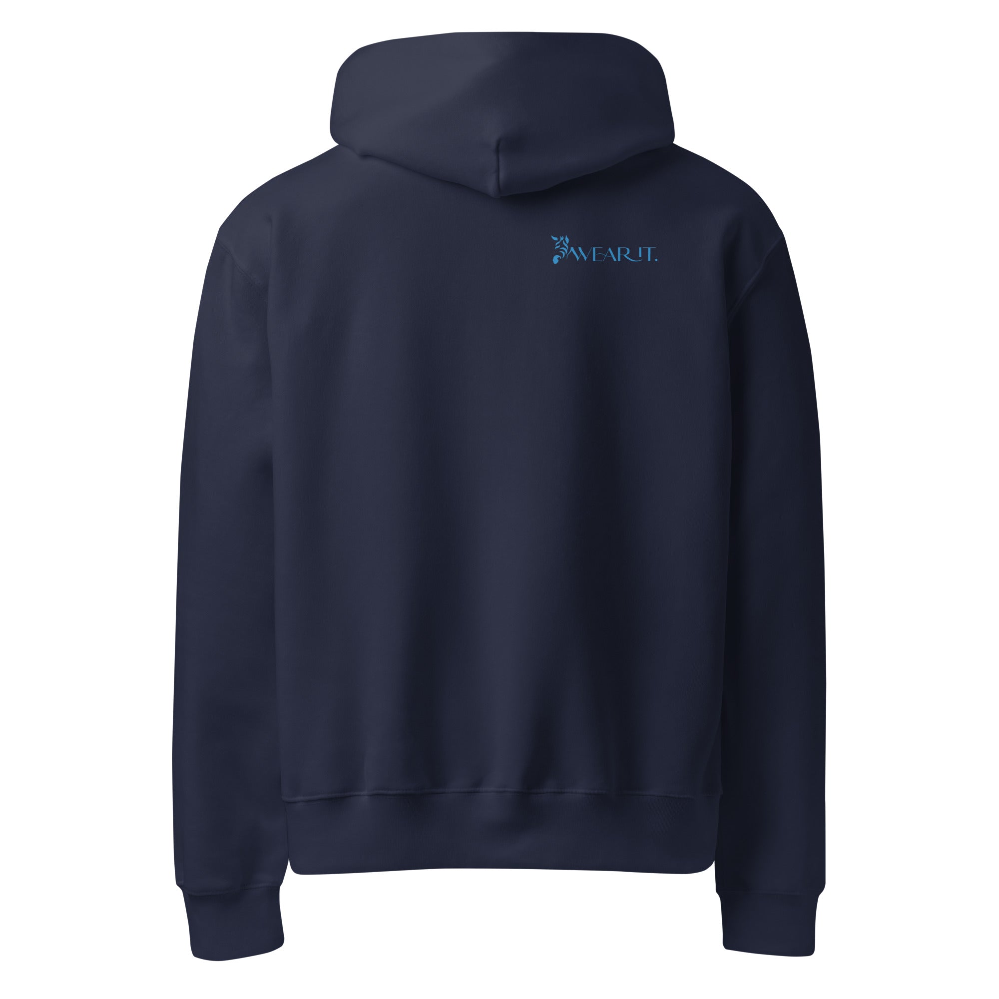 Navy blue Chronic Illness Awareness hoodie shown from the back on a white background with a WearIt Logo.