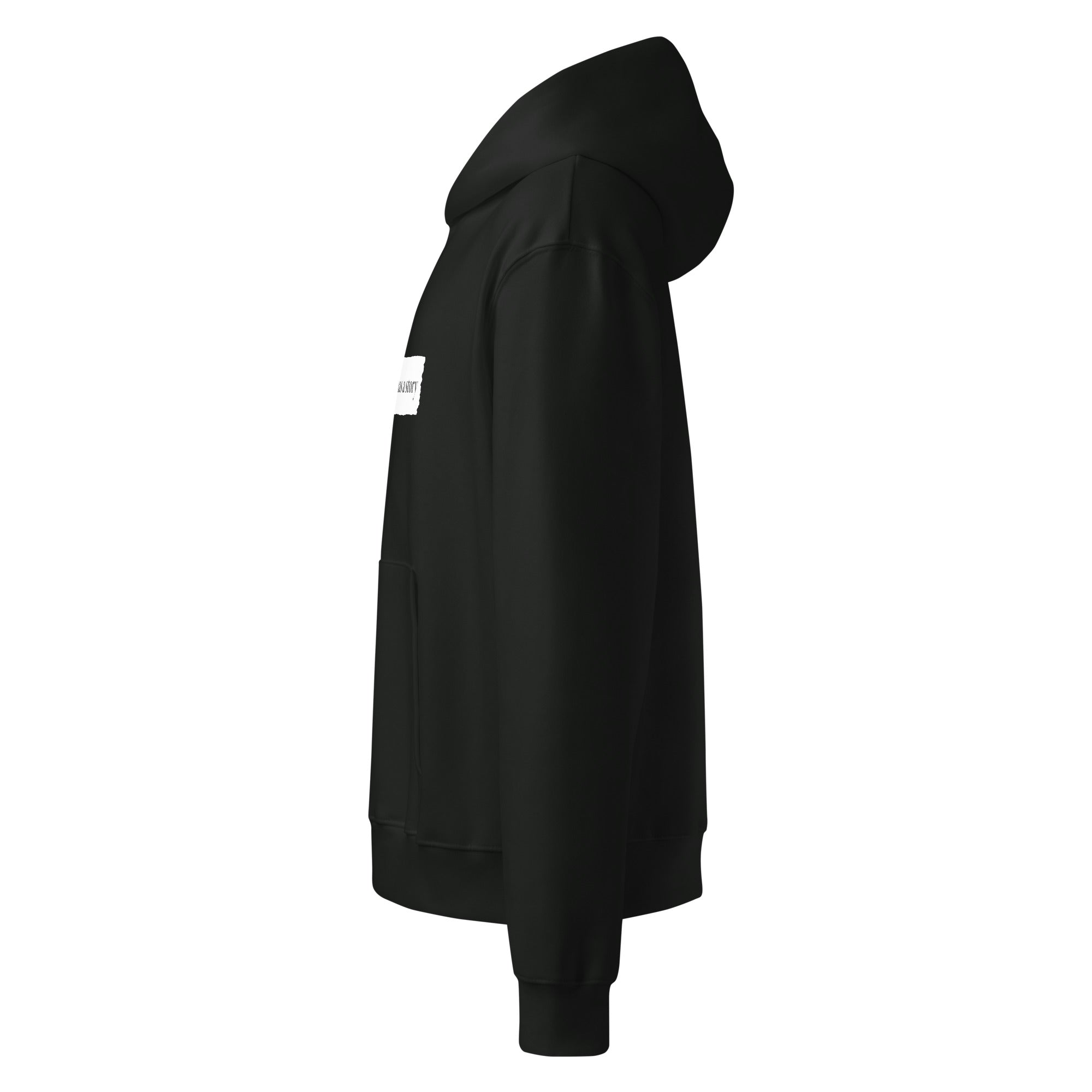 Black rare disease hoodie with text 'every stripe has a story' on a white background from the side