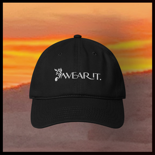 black hat with zebra logo on desert background